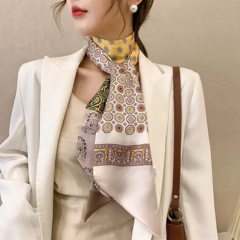 Novel Summer Long Small Silk Satin Scarf Women Waist Belt Decorative Female Bevel Neck Scarf Korean Multifunctional Hair Ribbon