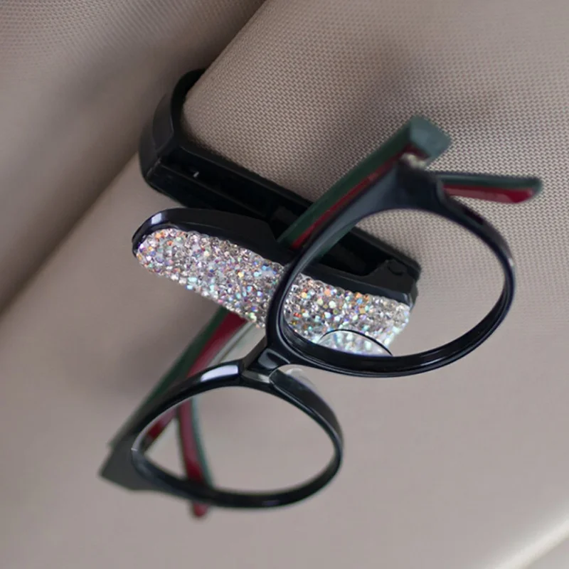 Rhinestone Auto Fastener Clip Diamond Car Sun Visor Glasses Sunglasses Folder Ticket Receipt Card Clip Storage Holder