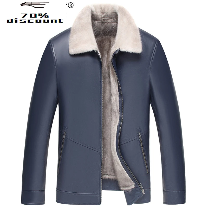 Men's Leather Jacket Winter Jacket Men Natural Mink Fur Coat Genuine Cow Leather Jackets Luxury LSY000202 MY2446