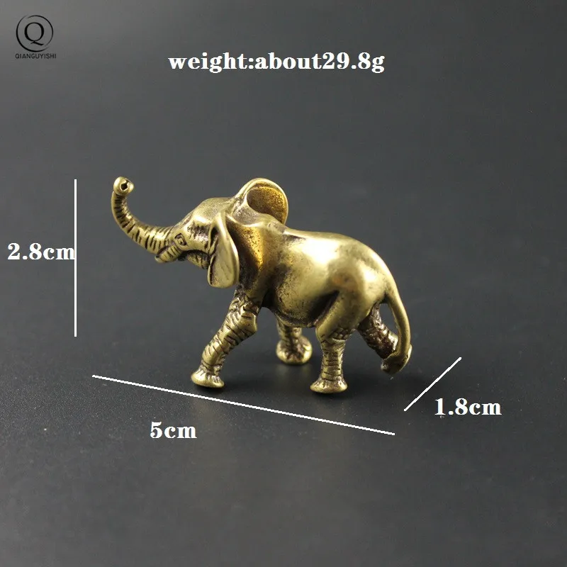 Antique Brass Elephant Key Chains Pendant Retro Small Ornaments Handmade Copper Table Desktop Decoration Trinket DIY Accessories