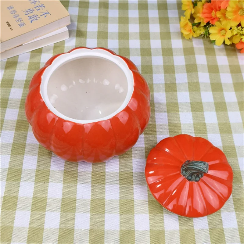 Household Creative Pumpkin Ceramic Tea Jar Moisture Proof Storage Can Personalized Small Sealed Can Snack Can