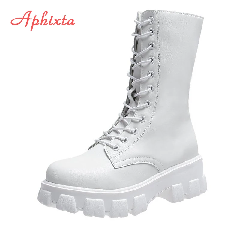 Aphixta 2022 nuovi stivali al polpaccio donna autunno inverno moda cerniera con lacci Botas Mujer stivali piattaforma sportiva tacco scarpe da donna