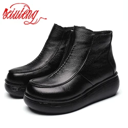 Xiuteng 2022 New Genuine Leather Winter Boots for Women Flat Shoes Ladies Snow Boots Womens Flat  Keep Warm Platform Work Shoes