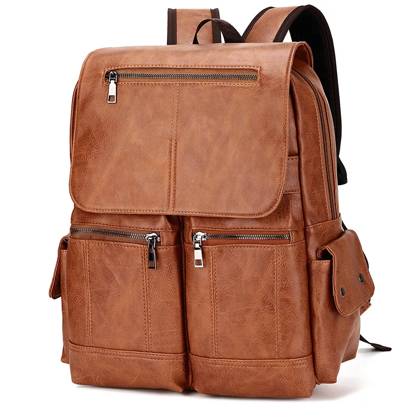 Mochila escolar de couro impermeável masculina, bolsa de viagem casual, marca de luxo, moda