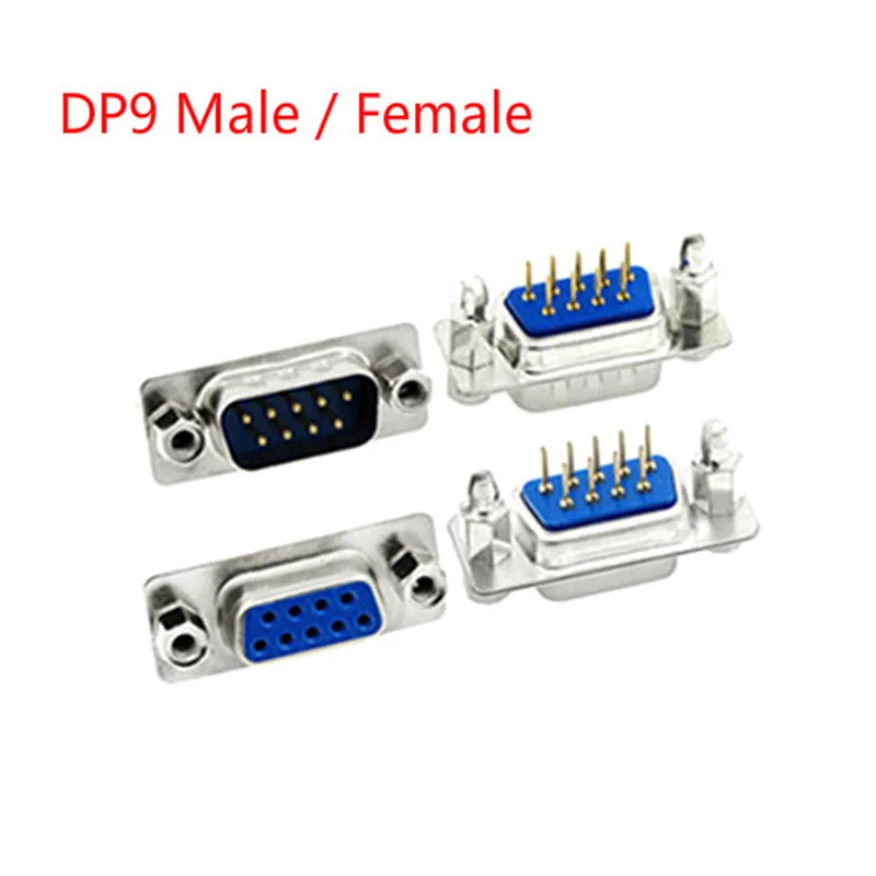 10Pcs Male/Female Blue Straight Pin DB9 D-sub PCB Mount RS232 Serial Port Connector Socket With Screw Nuts