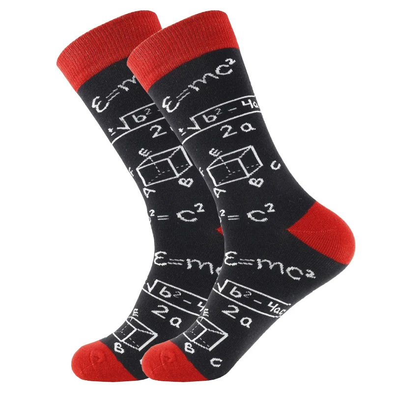 Men\'s Socks Harajuku Happy Funny Beer Stamp Wine Symbol International Chess Geometric Formula Cotton Sock Christmas Gift