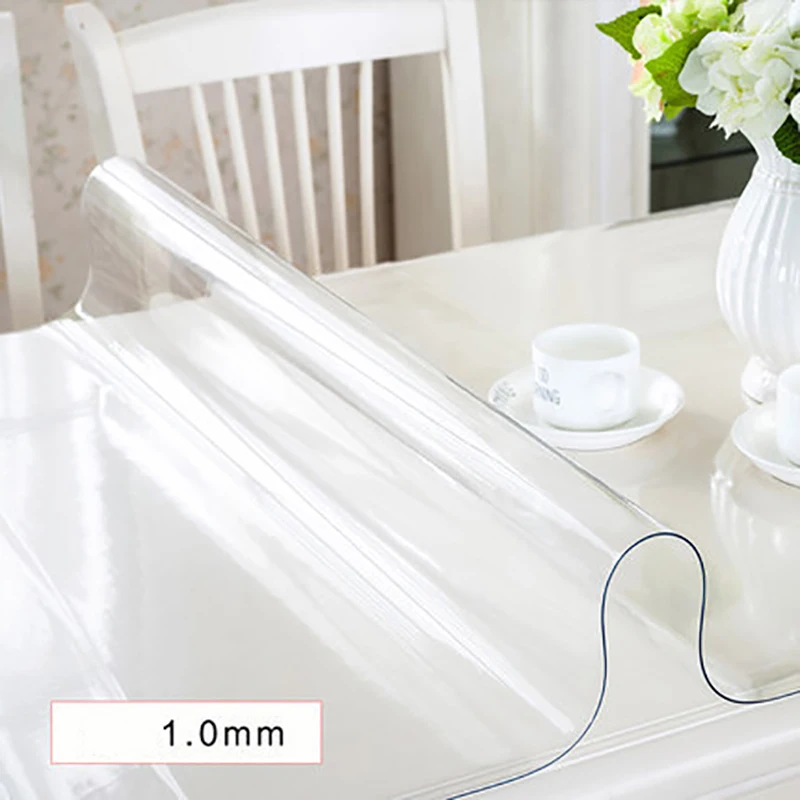 Soft Glass Tablecloth Transparent PVC Table Cloth Waterproof Oil Proof Kitchen Dining Rectangular Table Cover Clear 1.0mm