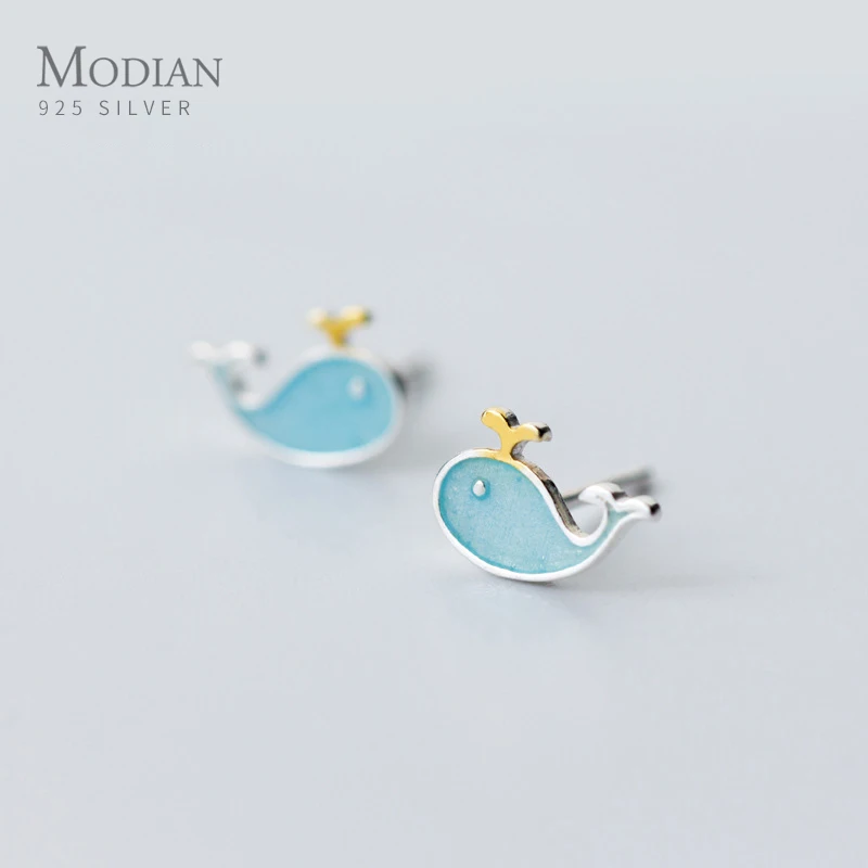 

Modian Tiny Enamel Dolphin Jewelry For Women 925 Sterling Silver Animal Whale Cute Stud Earrings Korean Female Silver Earring