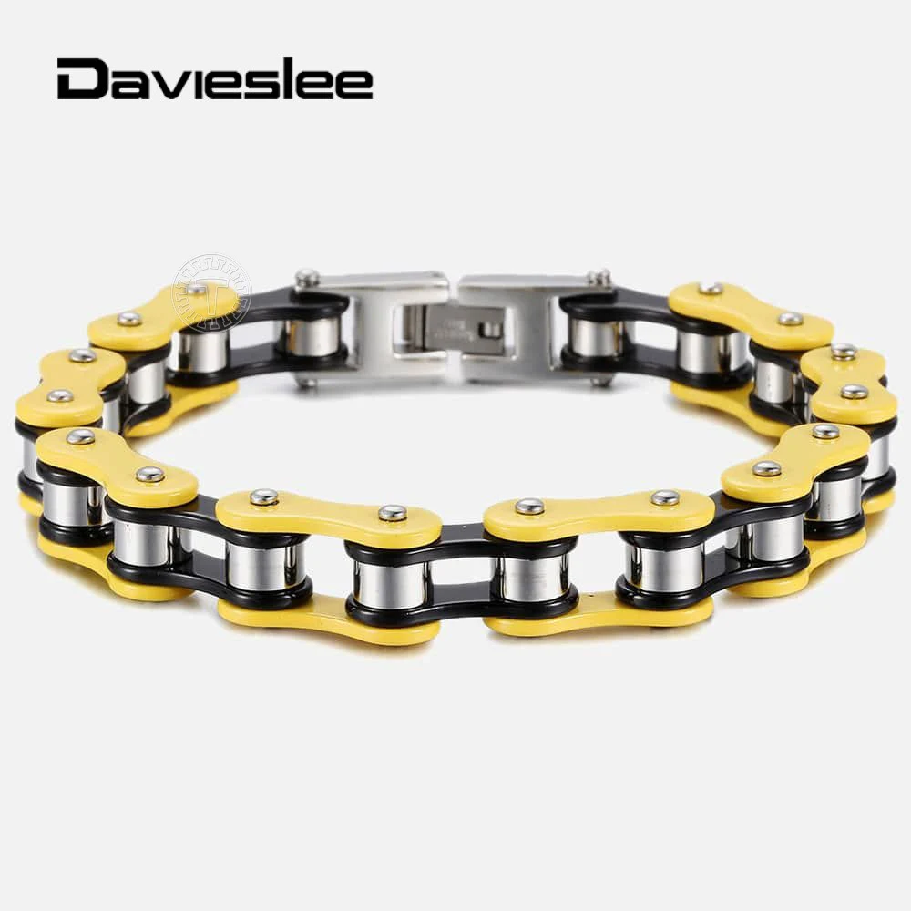 

Mens Bracelet Biker Motorcycle Link Heavy Chain Red Yellow Black Silver Color 316L Stainless Steel 12/12.5mm LHBM58