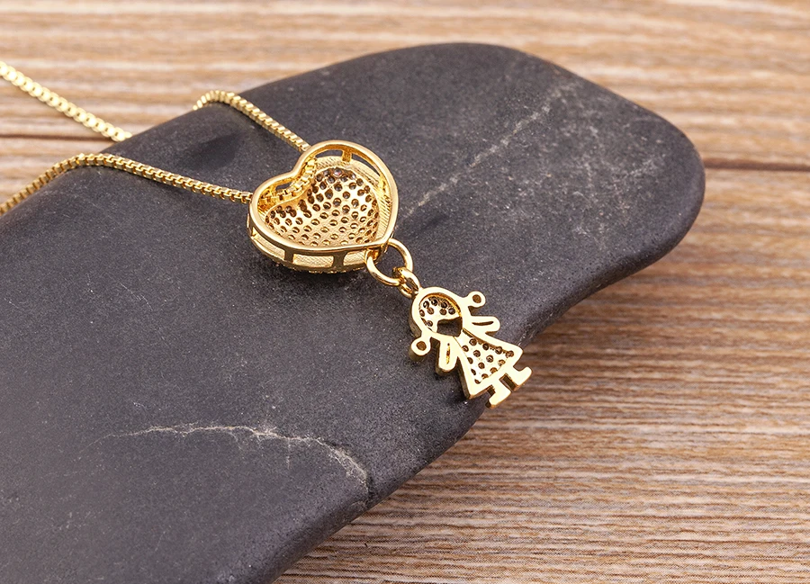 Nidin Heißer Verkauf Sohn Tochter Herz Vergoldet Zirkonia Familie Mädchen Junge Anhänger Halskette Kette Schmuck Für Mutter Geschenk – Detail 39
