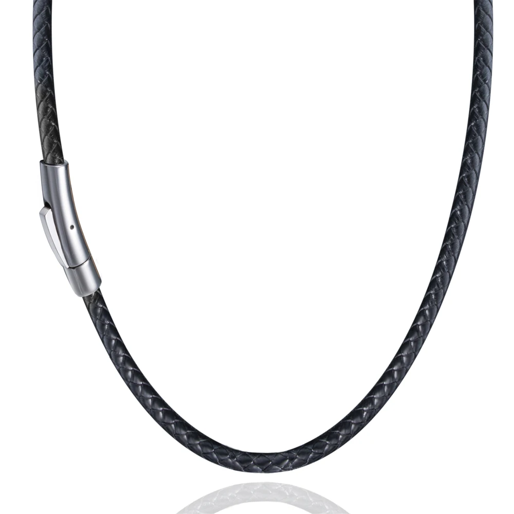 Black Leather Necklaces for Men Women 3mm Choker Braided Genuine Leather Necklace Cord Stainless Steel Magnetic Clasp