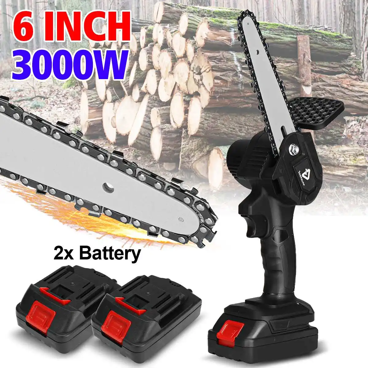 6 Inch 3000W Electric Chain Saw Woodworking Pruning Cordless ChainSaw Garden Logging Cutter Power Tool for Makita 18V Battery