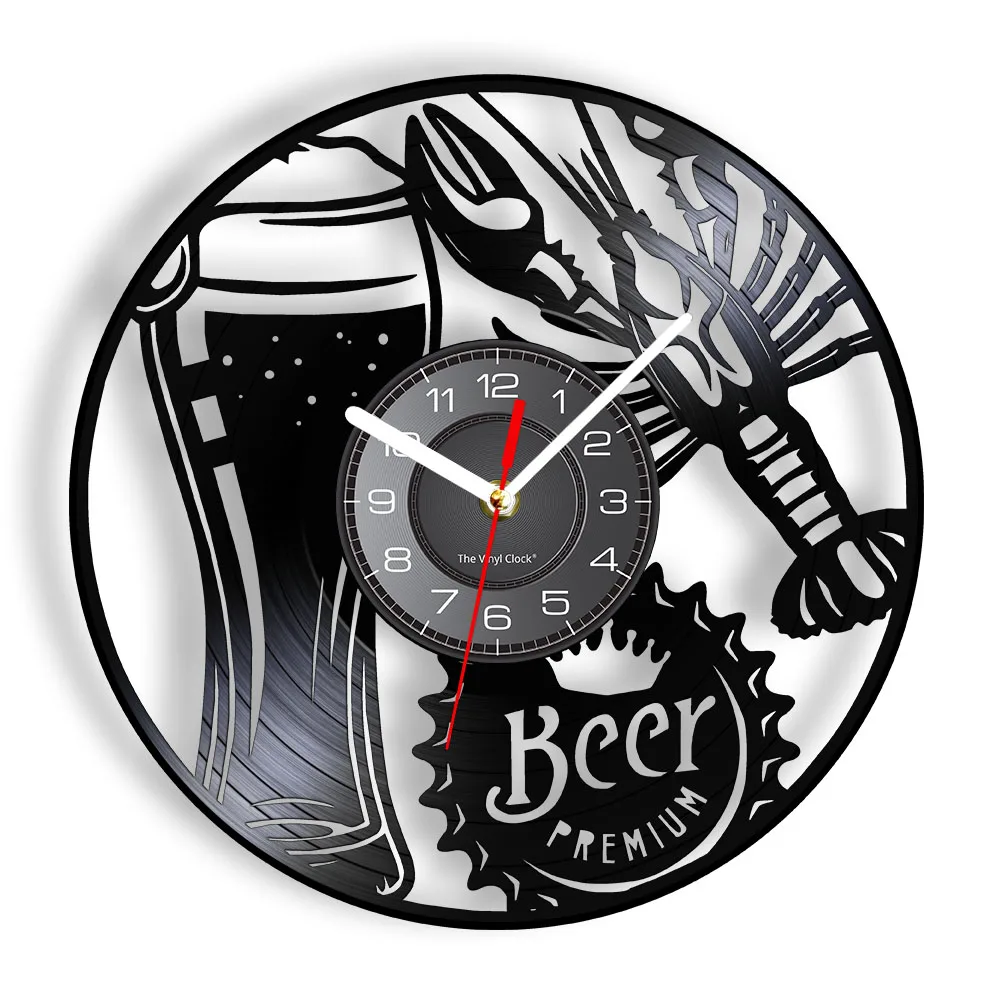 Beer And Crayfish Vinyl Record Wall Clock Seafood Beer Bottle Cap Modern Design Summer Favorite Time Home Bar Pub Kitchen Decor