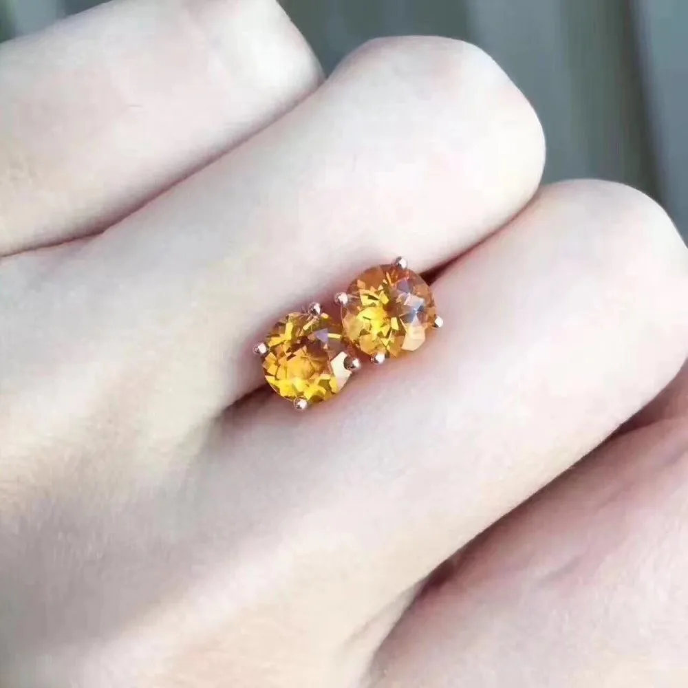 

Vintage crystal fashion earrings 925 Solid Sterling Silver stud earrings for woman valentine gift natural yellow citrine
