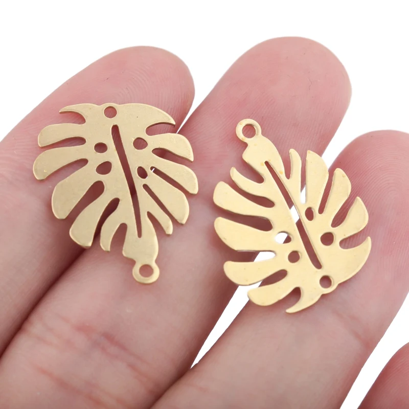 10 Pcs Baku Kuningan Monstera Daun Anting-Anting Konektor Tropical Palm Tree Daun Pesona Link DIY untuk Kalung Gelang Perhiasan Membuat