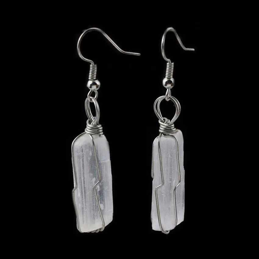 

Copper Wire Wrapped White Color Selenite Stone Earrings For Women Natural Selenite Quartz Crystal Dangle Hook Earring Jewelry