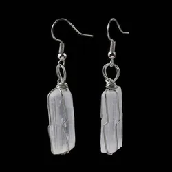 Copper Wire Wrapped White Color Selenite Stone Earrings For Women Natural Selenite Quartz Crystal Dangle Hook Earring Jewelry