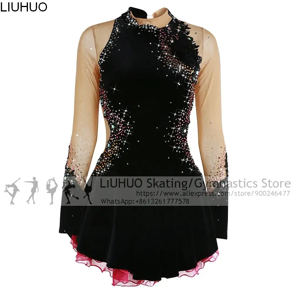 Figure Skating Dress Women Girls Velvet Rhinestones Competitions Dress Teens Kids Rhythmic Performance Ice Skating Dress