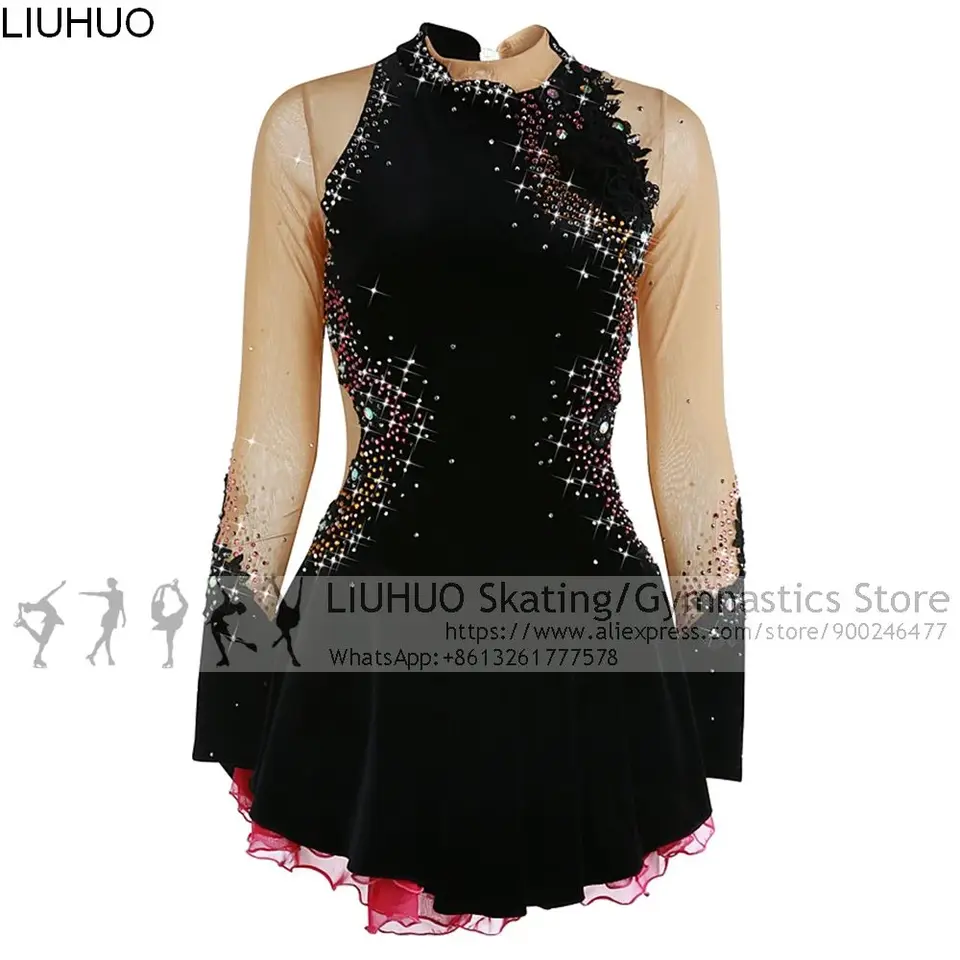 black long sleeve figure skating dress Figure Skating Dress Women's / Girls' Ice Skating Dress black