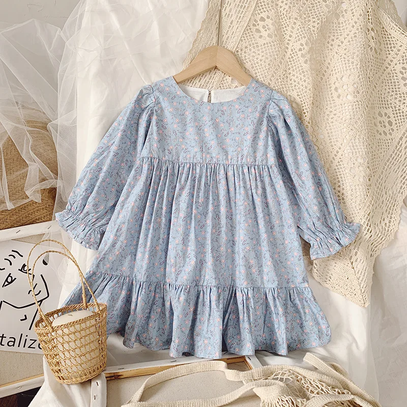 Autumn Girls\' Dress New Pastoral Style Floral Long-Sleeved Sweet Princess Dress Toddler Baby Kids Children\'S Clothing For Girl