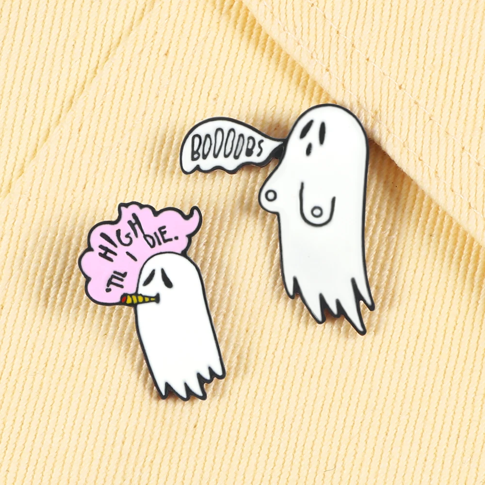 Cute Smoking Boo Ghost Enamel Pin Brooch Cartoon Women Men Denim Jackets Lapel Pins Backpack Badges Kids Fashion Jewelry Gifts