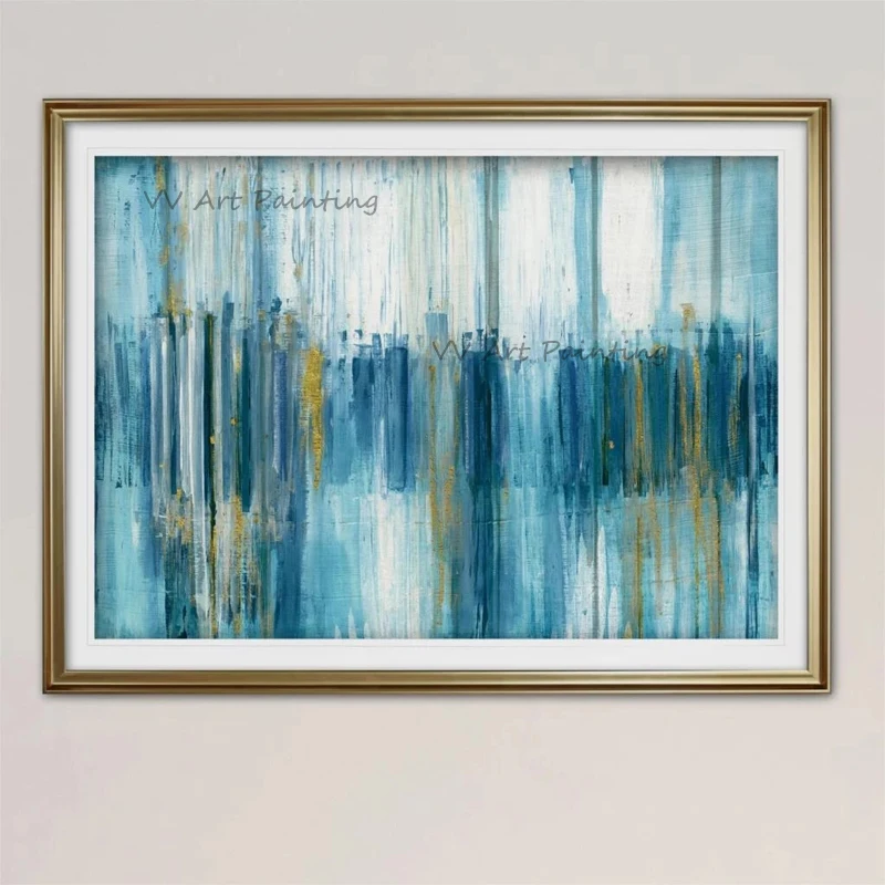Coastal Canvas Art,Handmade Thick Texture Oil Painting,Blue Waterfall Brushstroke Art,Bedroom Entry Decor Unframed