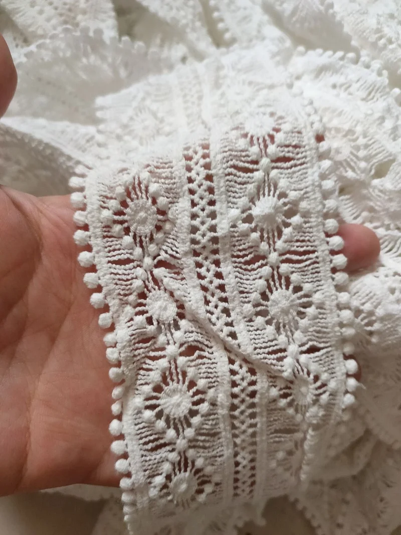 2yards/lot 7.8cm di larghezza di carta bianca (bianco sporco) pizzo da ricamo in puro cotone, accessori per pizzo cucito a mano per la casa