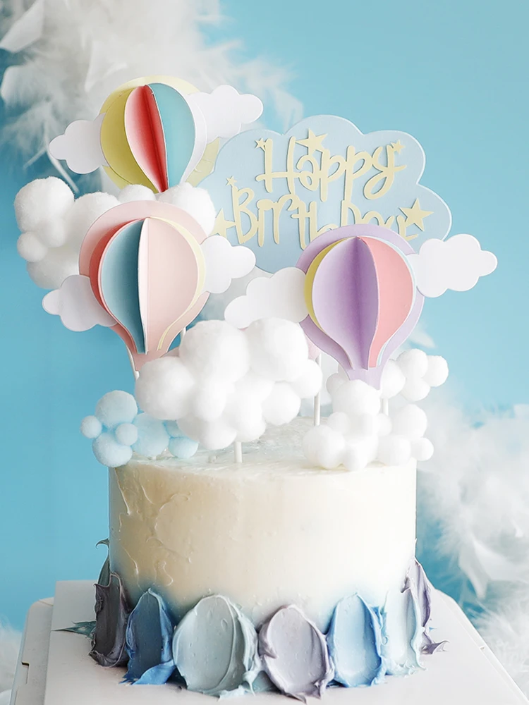 Cute Colorful Clouds Cake Topper Girl For Party Kids Baby Hot Air Balloon Happy Birthday Cake Decoration Birthday Gifts Decor