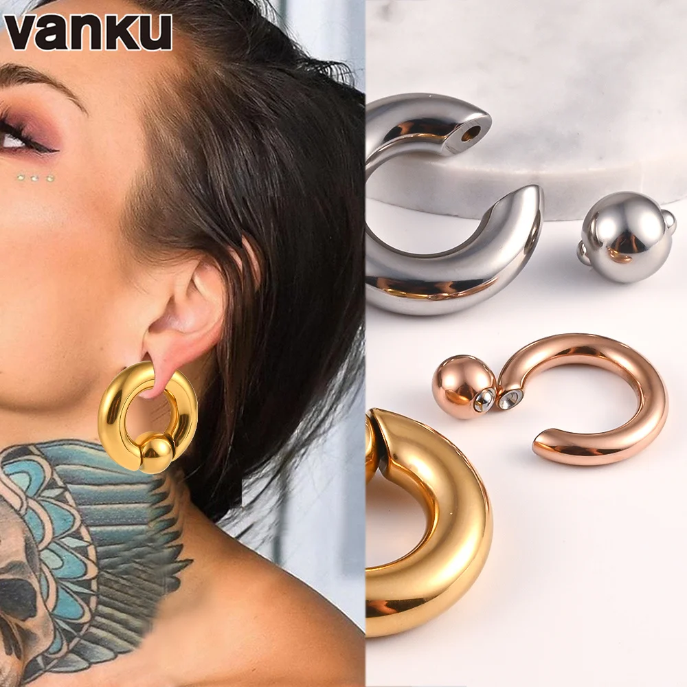 Vanku 10pcs Stainless Steel Ear Plugs and Tunnels Big Size Captive Hoop Rings Nose Rings Nipple Rings Piercing Body Jewelry