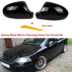 Glossy Black Rear Mirror Cover For Volkswagen For VW Passat B5 Sedan Combi Wagon 2003 2004  2005 Door Wing Mirror Housing Case