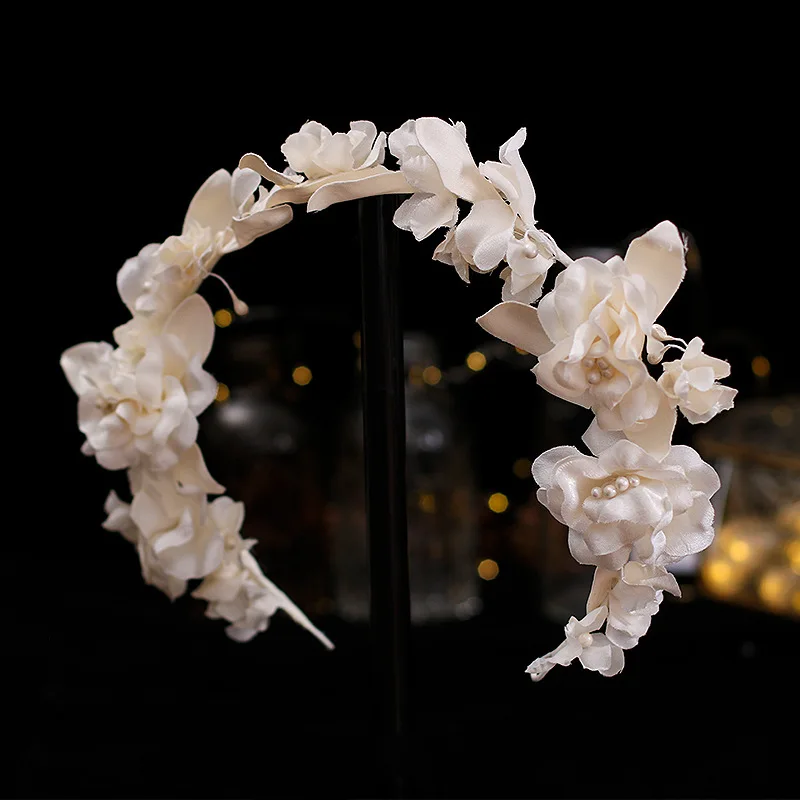 Beige Petal flower Garland Hair Hoop Tiara Bride Wedding Hairbands hair accessories