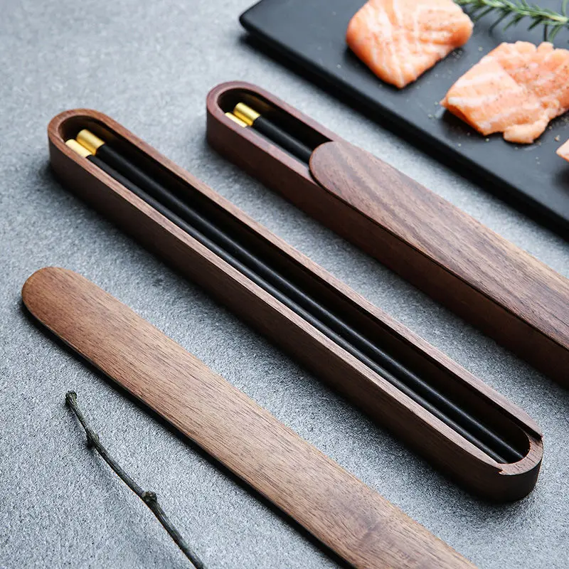 Chinese High-end Ebony Chopsticks Brass Household Chopsticks No Paint, No Wax, Non-slip Wooden Box Portable Set Tableware