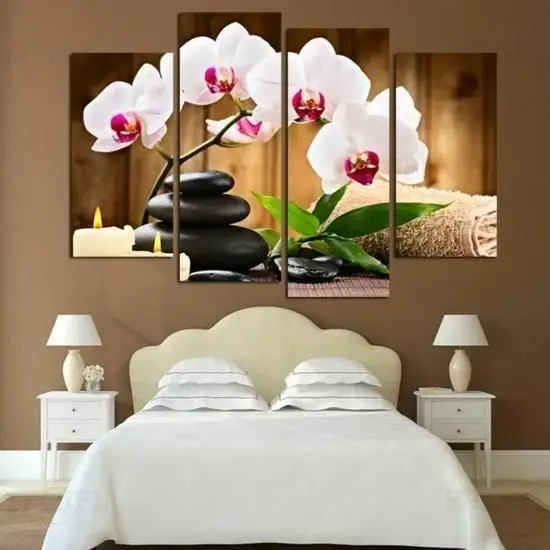 Unframed Top Wall Art Decoration Canvas Painting 4Pcs Spa Stone Flower Modern Printed Oil Pictures Beauty Home Living Room