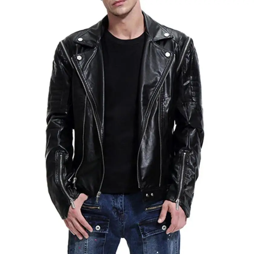

M-5XL 2020 autumn new large size detachable sleeve personality male motorcycle leather Jacket Slim Fit Casual Outwear