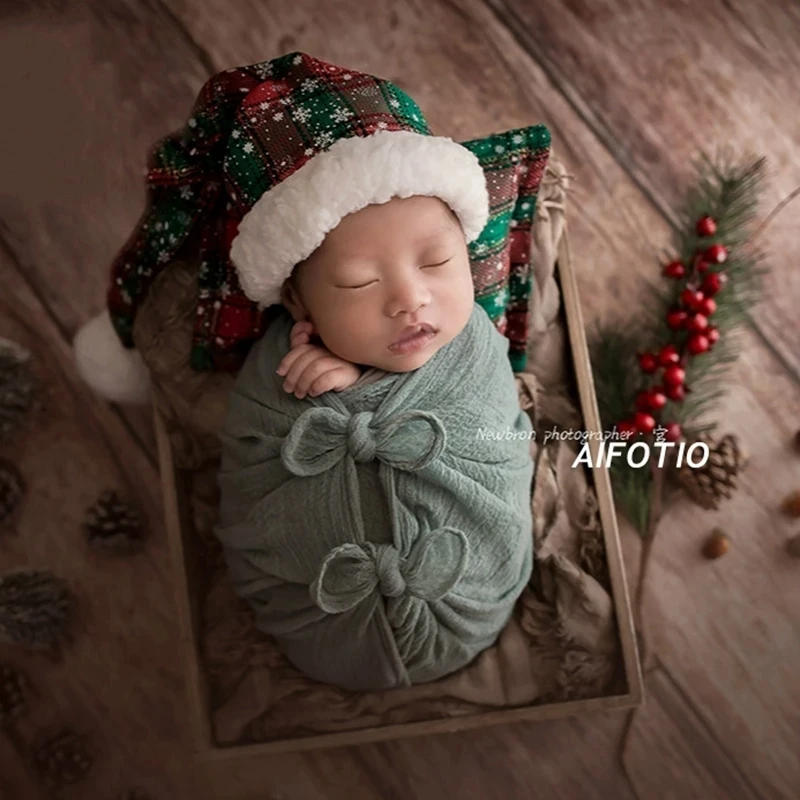 Baby Christmas Hat Reindeer Newborn Photography Props Accessories Wraps Pillow Set For Girls Boy Photo Shoot Studio Decoration