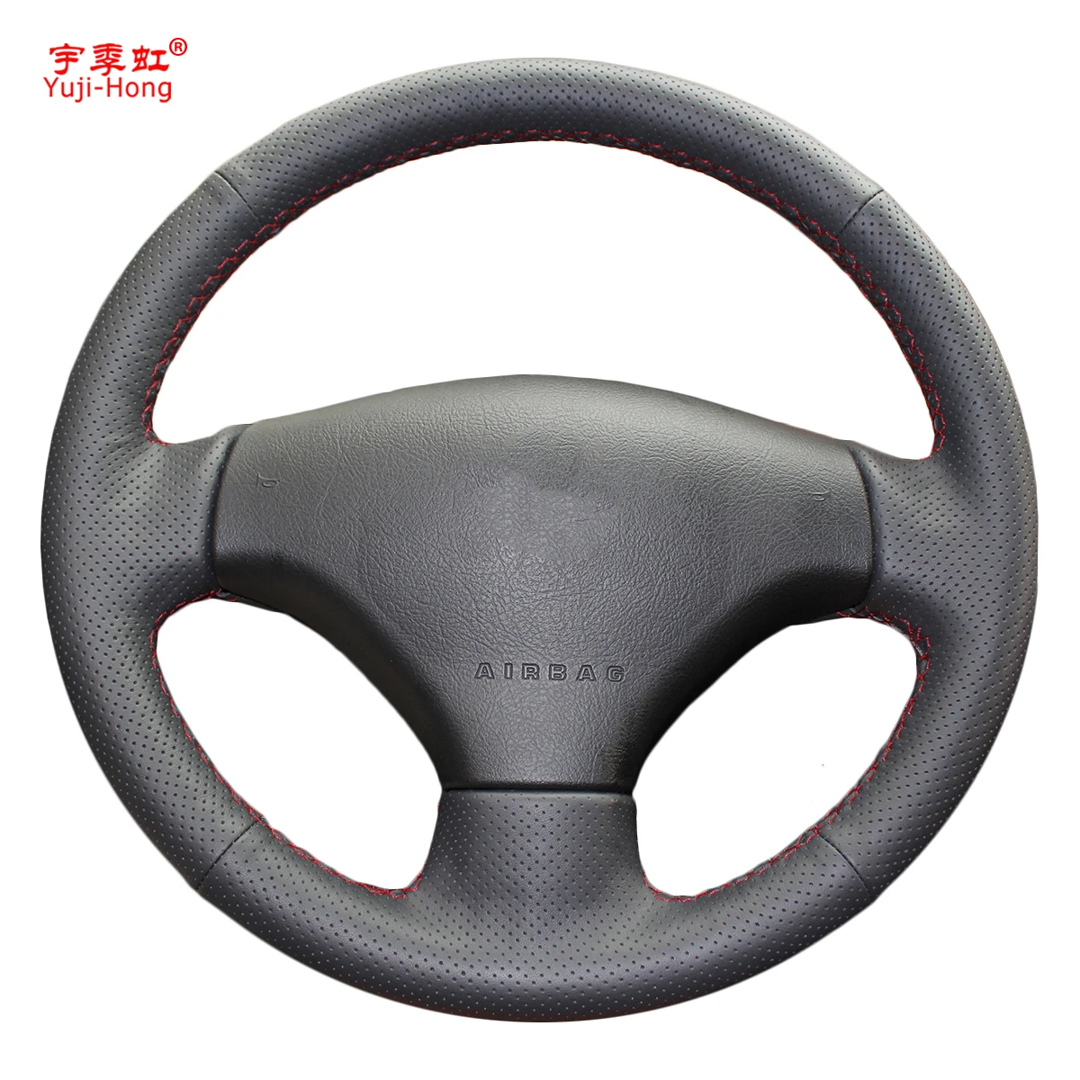 

Yuji-Hong Artificial Leather Car Steering Coves Case for Peugeot 206 207 Hand-stitched Black Wheel Cover