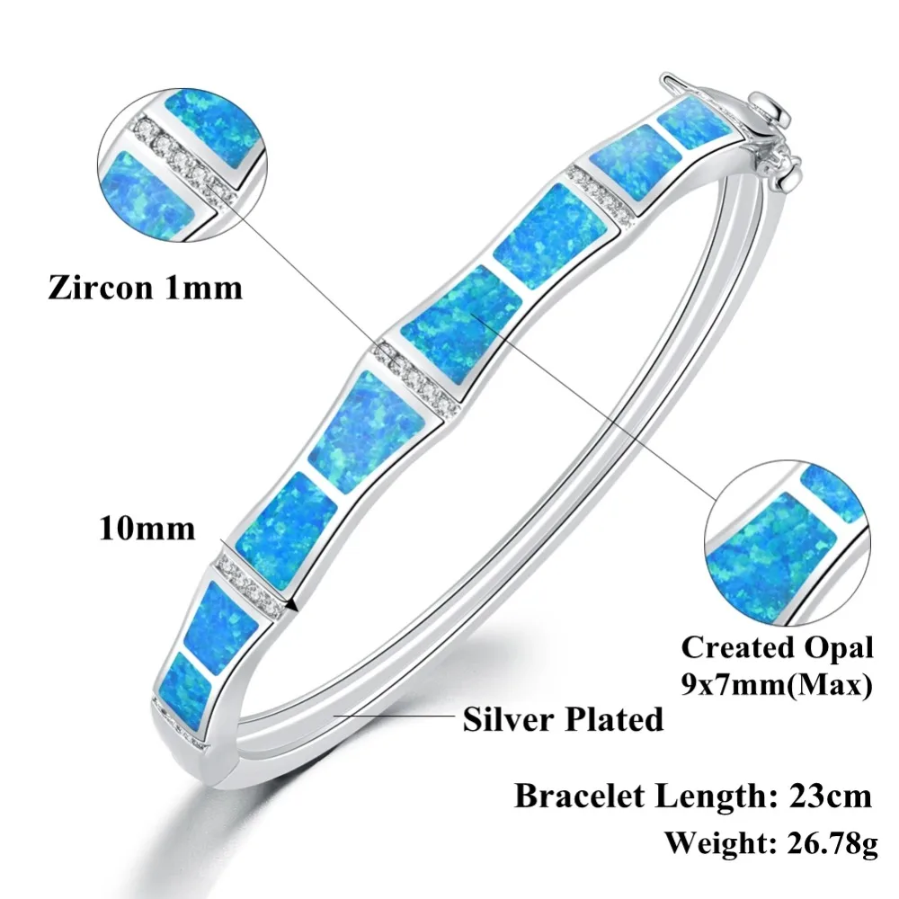 CiNily Plus Size White & Blue Fire Opal Stone CZ Crystal Filled Bangles Silver Plated Bohemia BOHO Vintage Luxury Jewelry Woman