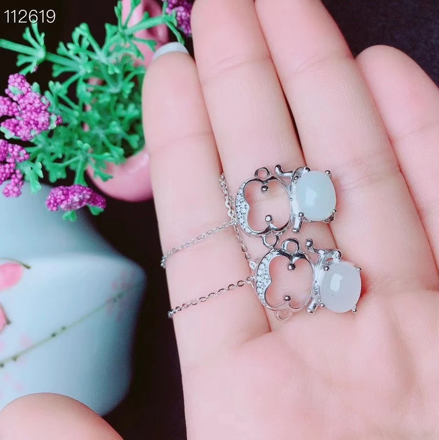 KJJEAXCMY fine jewelry natural white jade 925 sterling silver new women pendant necklace support test luxury fashion