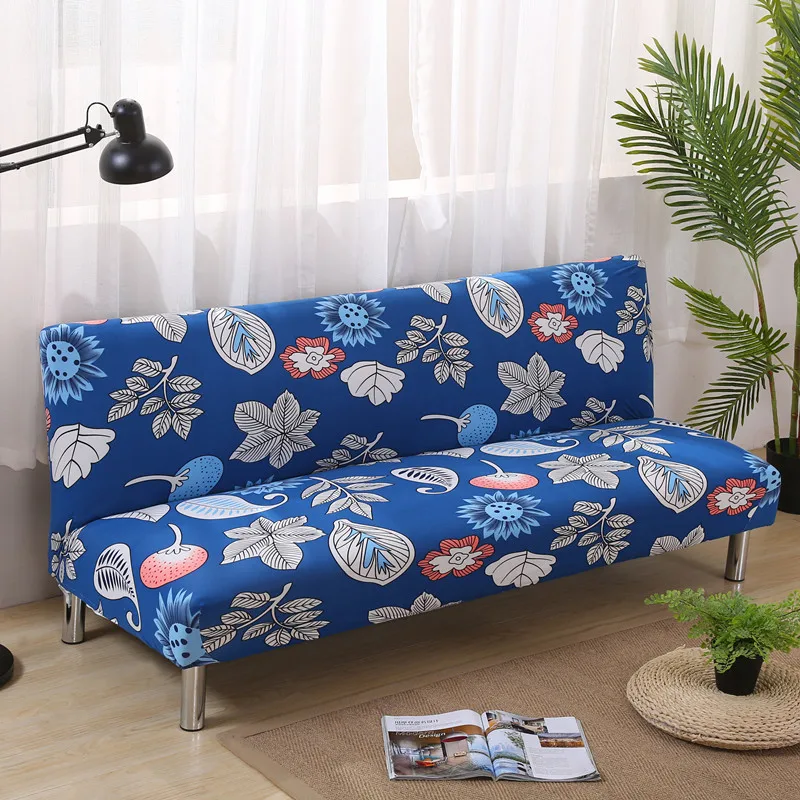 

Blue Leaf Print Sofa Bed Cover All-inclusive Slipcover For Sofa Without Armrest No Handrail Sofa Covers 2 Seat Capa De Sofa