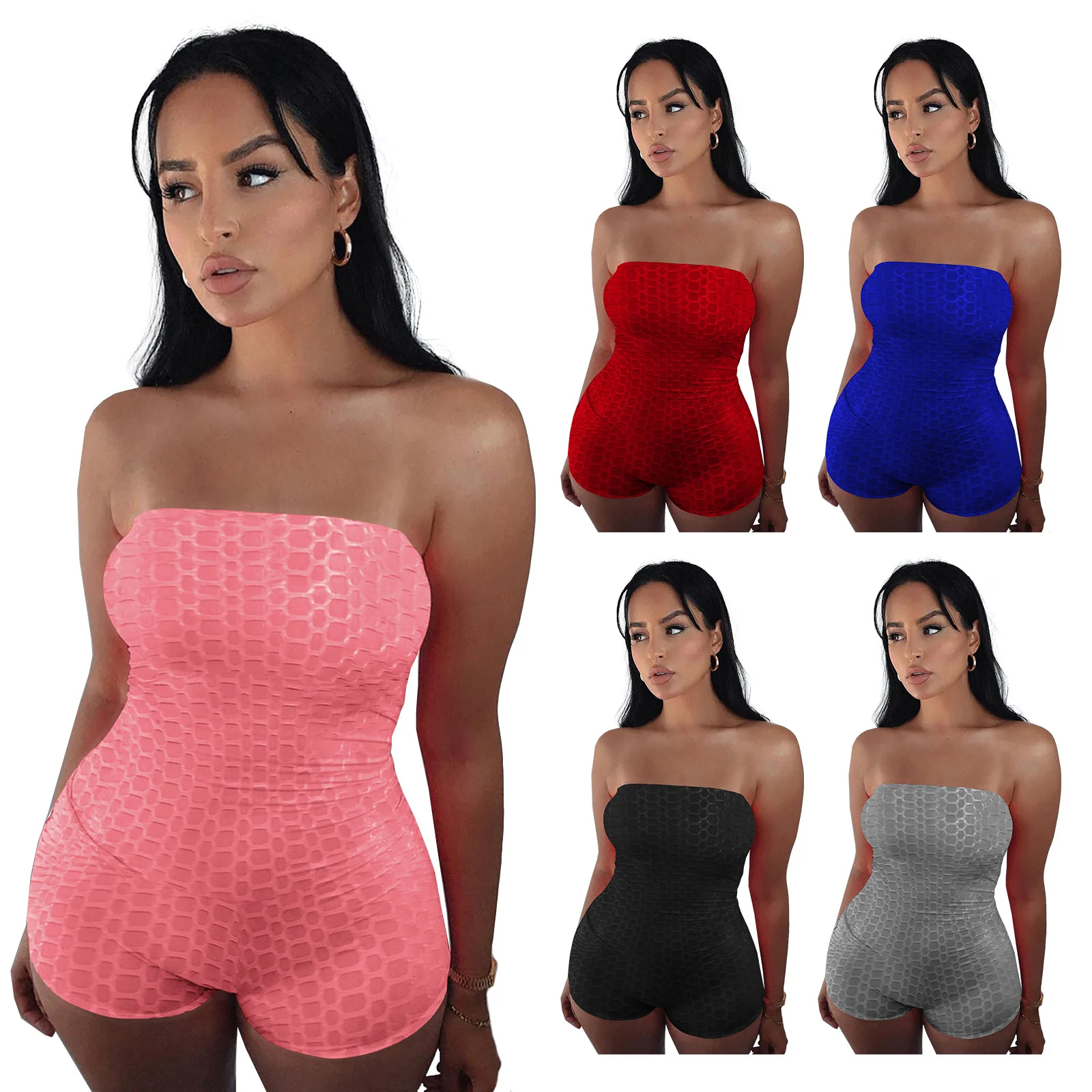 

Wrap off shoulder Playsuit Bodycon Rompers for Women Sleeveless Short Jumpsuit Sport One Piece Overall Fitness Outfit