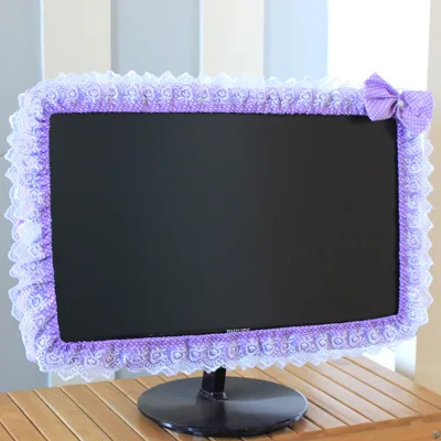 Spitze Stoff Computer Rahmen Abdeckung Monitor Bildschirm Staub Abdeckung Mit Elastische Stift Tasche Bogen Hause Dekorationen
