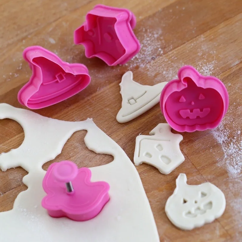 4Pcs Halloween Pumpkin Plunger Chocolate Cake Cookie Fondant Mold Party Mould Cutter Biscuits Stencil