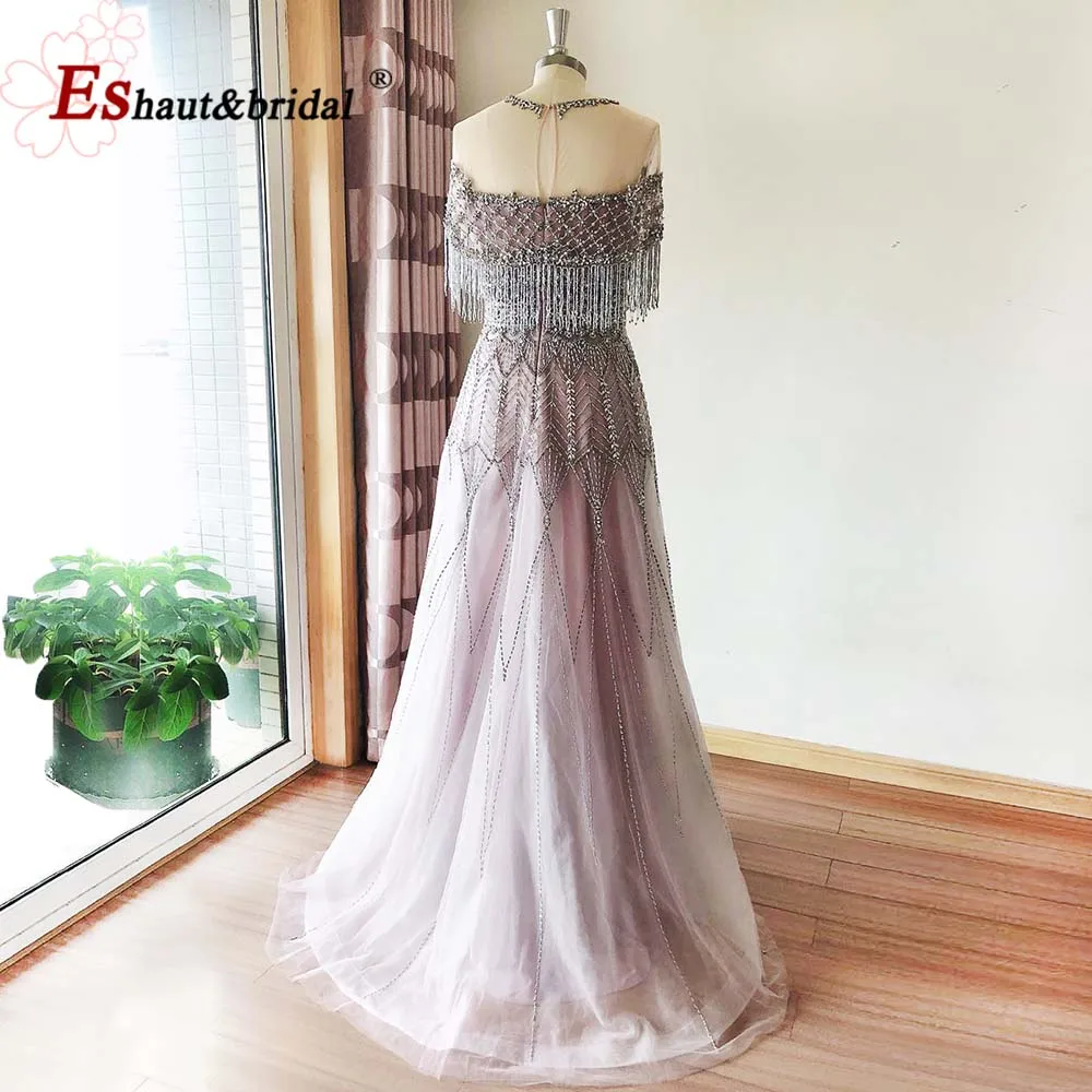 Luxury Aline Evening Night Dress for Women 2023 O Neck Sleeveless Crystal Handmade Beads Tassel Formal Prom Wedding Party Gowns