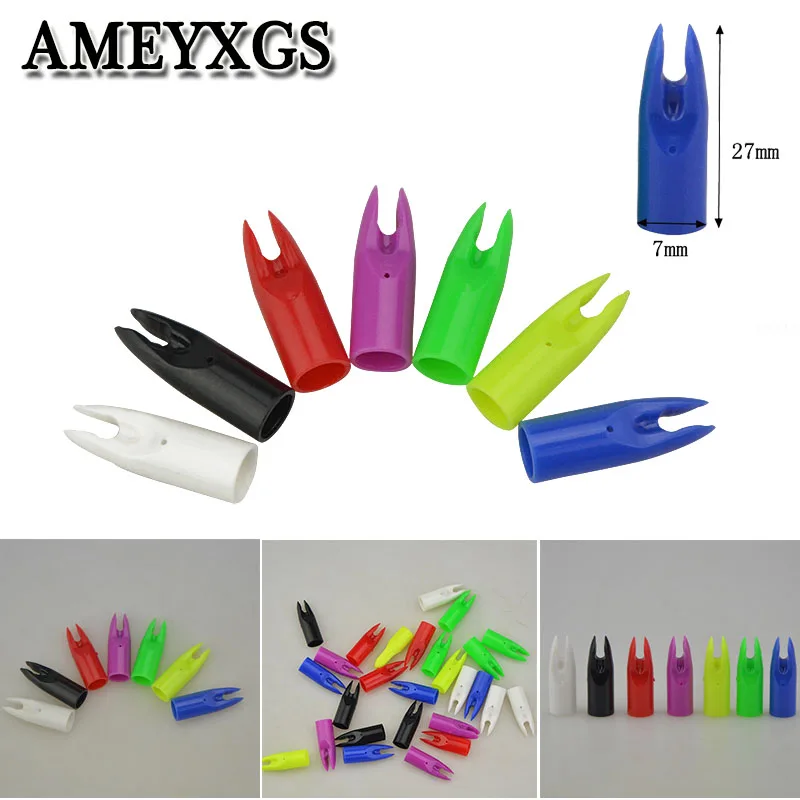 50/100 pc Archery 7mm coat Arrow Nock Wood Arrow Tails Plastic Arrow Nock Hunting Shooting Bow And Arrow Accessory