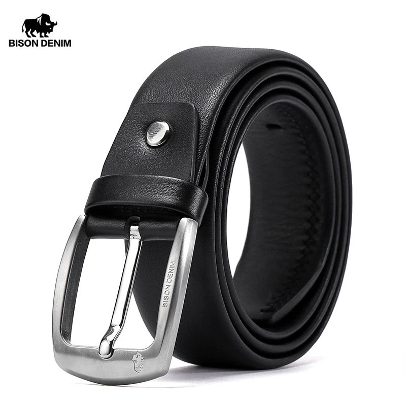 BISON DENIM Genuine Leather Men Belt High Quality Luxury Strap Classic Vintage Pin Buckle Male Belt Jeans Belt for Men W71564