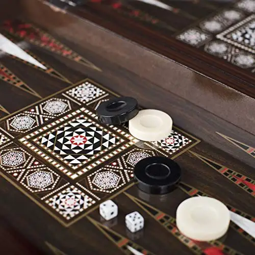 LaModaHome Star Decorated Turkish Backgammon Set, First Class Elite Vinyl Wooden Classical Design, with Decorated Motives, Board