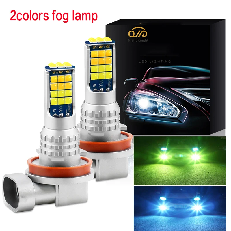 

2PCS Dual Colors Car Fog Light H3 H8 H11 Led Bulbs Motorcycle LED H7 H4 Car Front Fog Lights 881 H10 H16 9005 HB3 9006 HB4 P13W