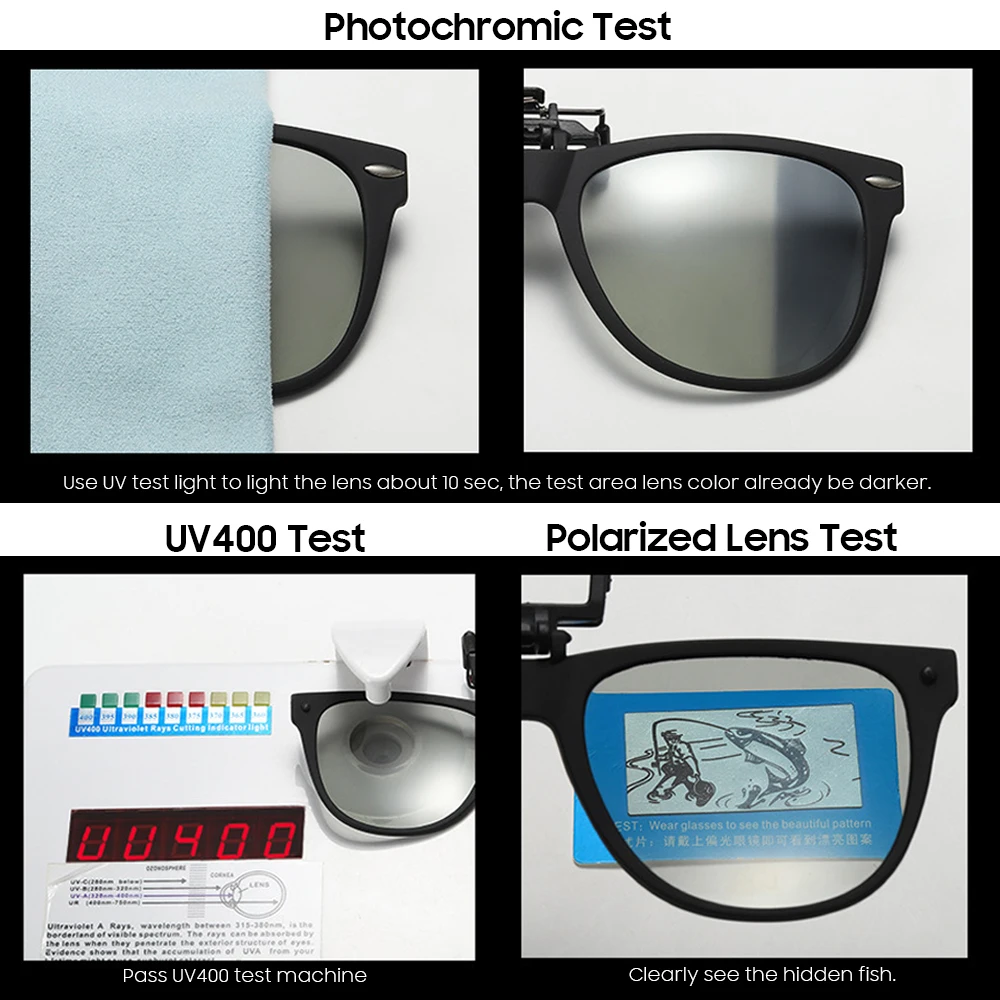 Polarized Flip Up Clip On Sungalsses Photochromic Big Size Mirror Blue Lens Driving Fishing UV400 Color Changing Sun Glasses