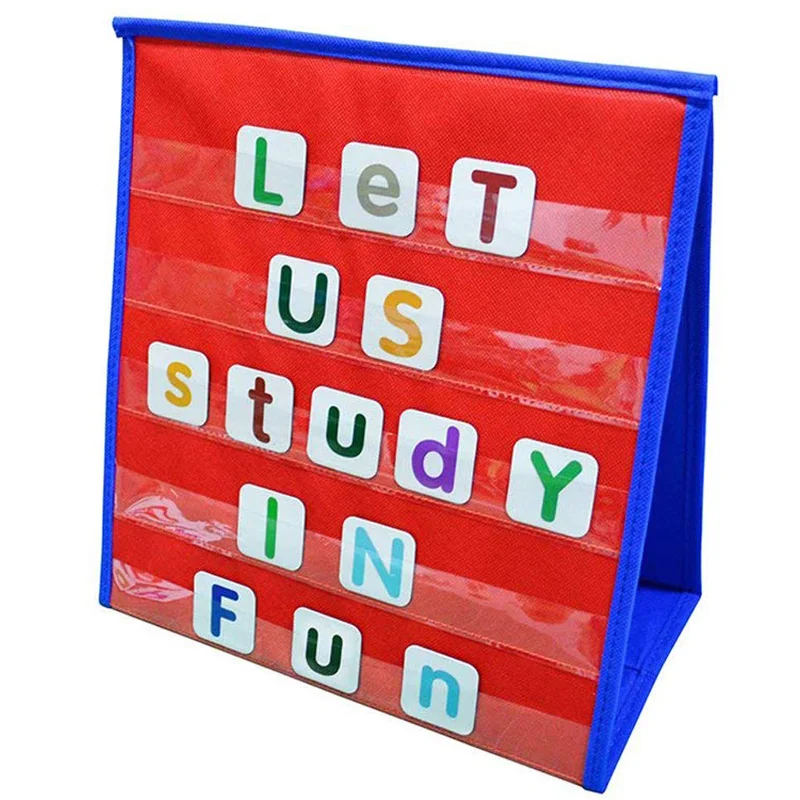 Kids Children Home Education Toys 2 Sided Desktop Pocket Chart with Dry Wipe Cards for Classroom Teaching Learning Charting Tool