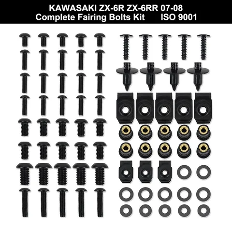 Подходит для Kawasaki ZX6R ZX-6R ZX-6RR 2007 2008, полный обтекатель, полный комплект болтов, зажимы для обтекателя, гайки, винт из нержавеющей стали